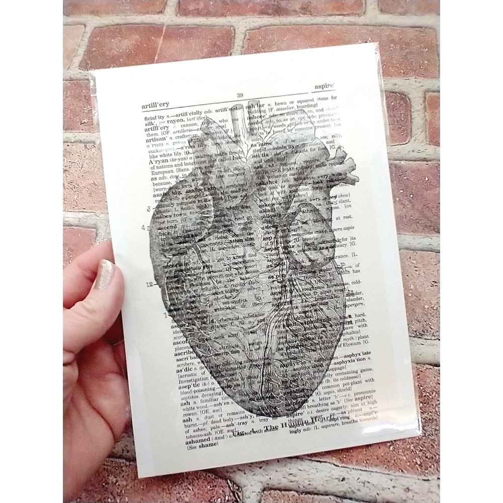 Heart Upcycled Dictionary Art Print - 6x9 Mini Poster Anatomical‎ Anatomy Theme